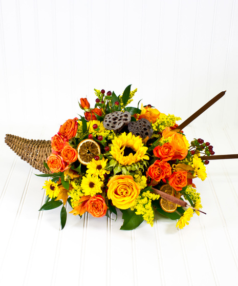 Roses & Sunflowers in a Cornucopia