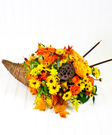 Roses & Sunflowers in a Cornucopia