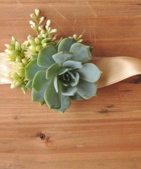 Succulent Wristlet Corsage w/Gold Band