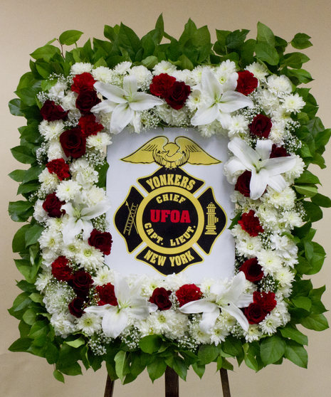 Fire Fighter Photo Funeral Standing Spray & Easel (Yonkers, New York)